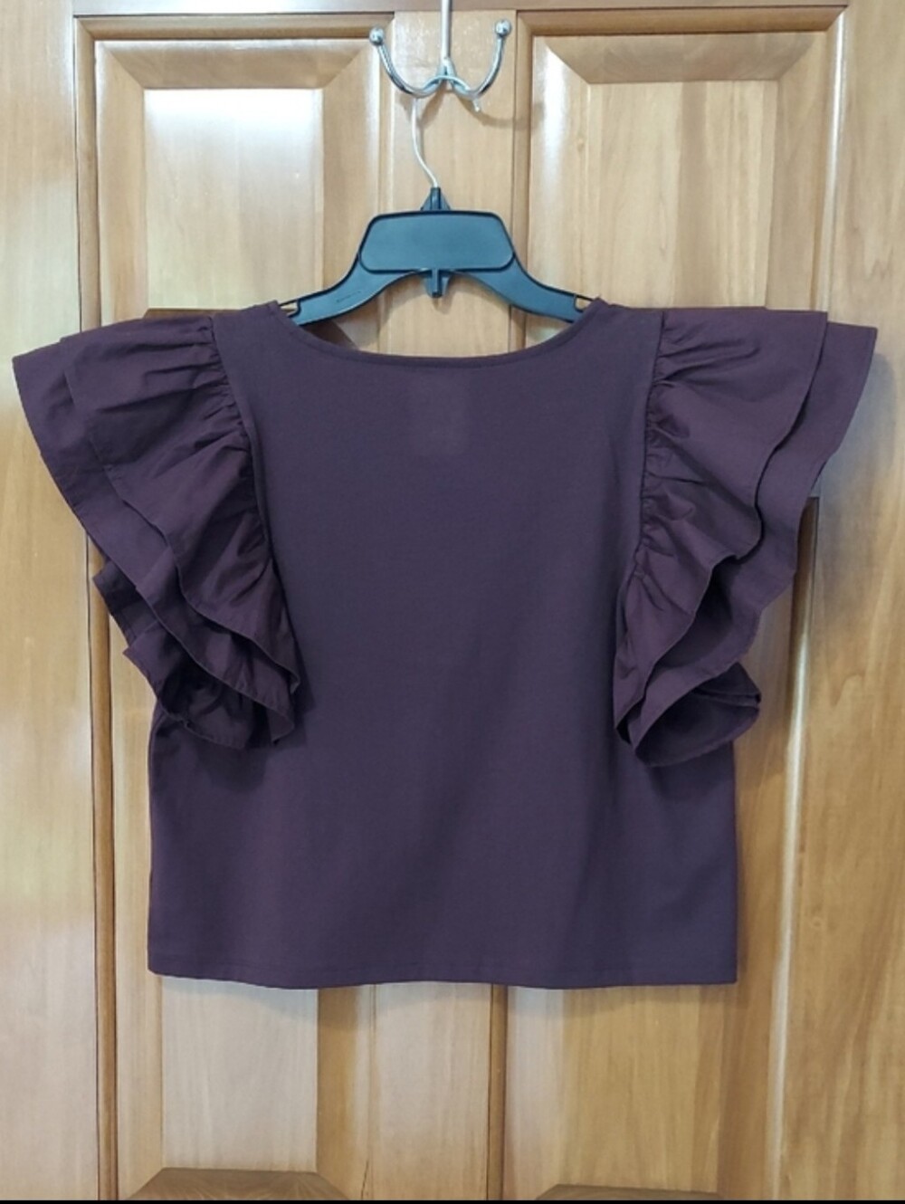 🆕 A New Day Soft Tee Ruffle Sleeves, Chocolate Brown Top, Size Medium, NEW▪︎ - Picture 3 of 9